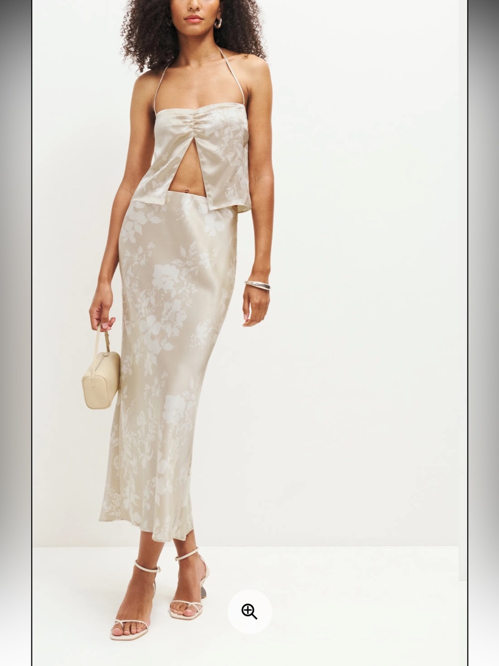 Reformation Satin Top &Midi Skirt in Champagne Beige - FANTASTIC SET worn once